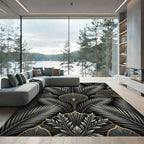 Art Deco Black Gold Palm Leaf Rug