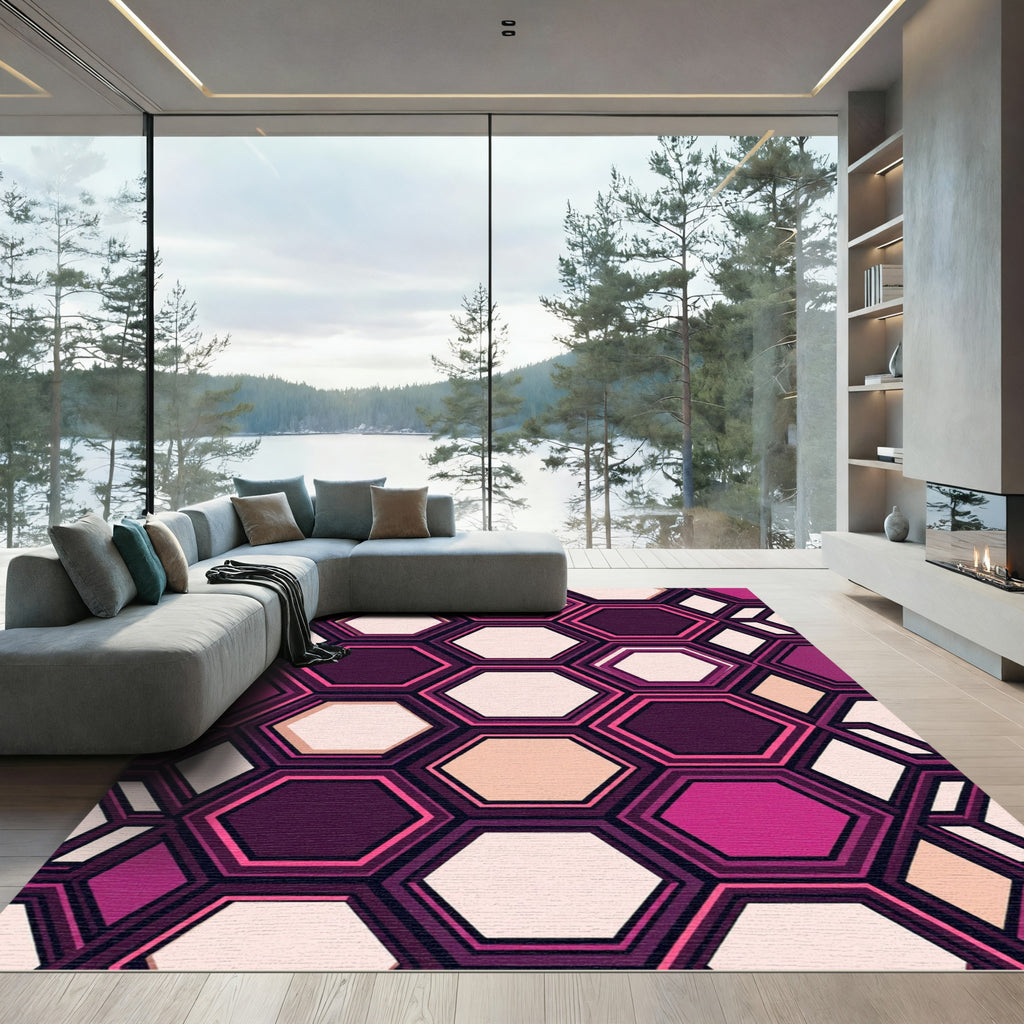 Vibrant Fuchsia Geometric Honeycomb Rug