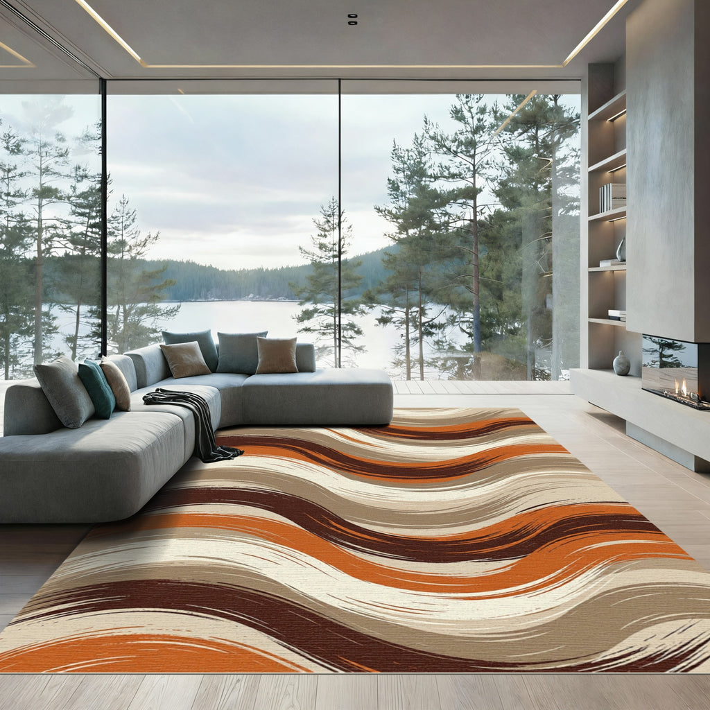 Modern Earthy Wave Abstract Rug