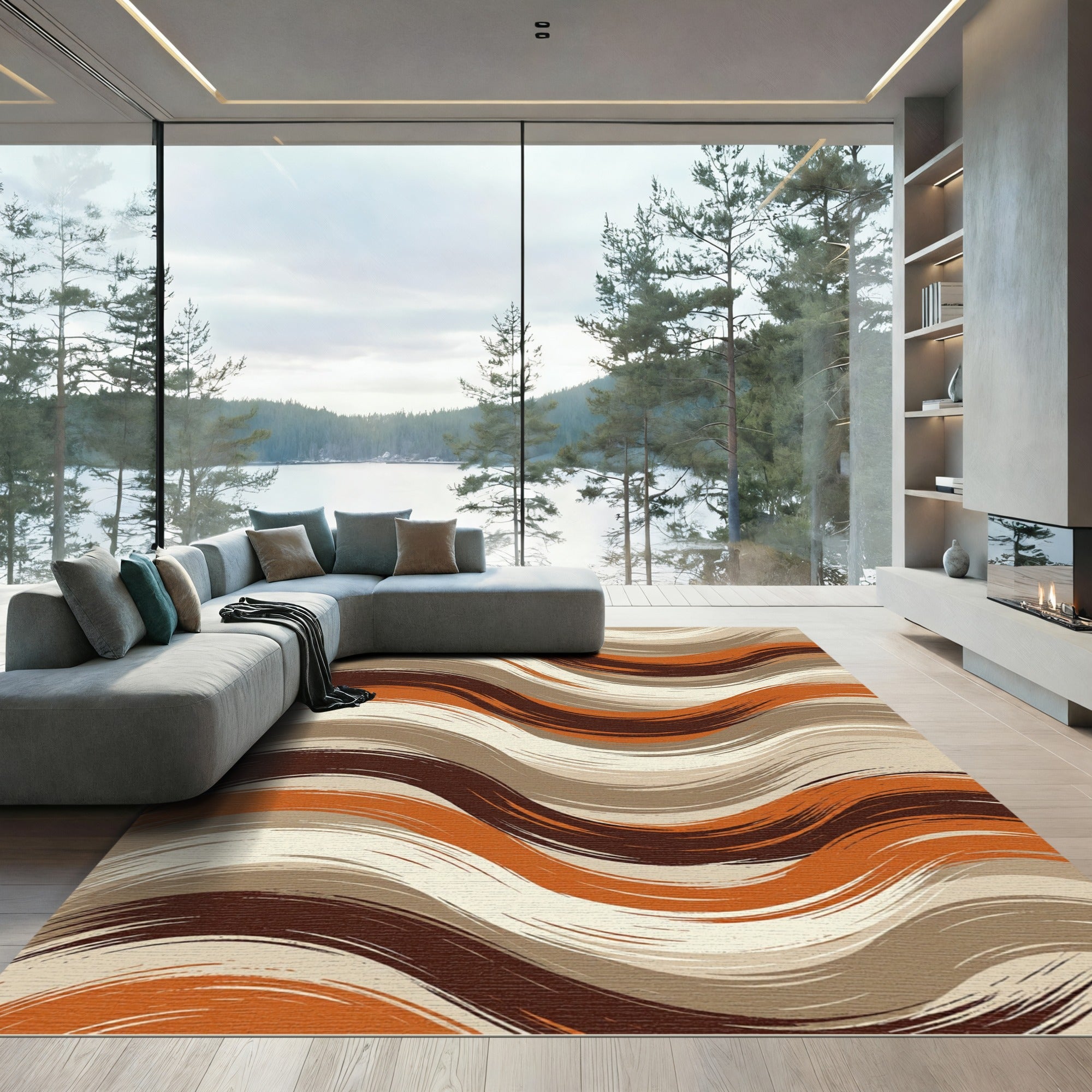 Modern Earthy Wave Abstract Rug