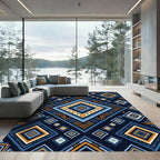 Navajo Blue Geometric Diamond Rug