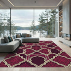 Deep Burgundy Floral Damask Lattice Rug