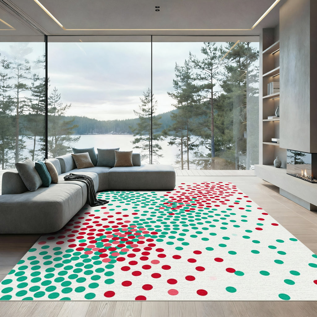 Crimson Teal Polka Dot Burst Rug