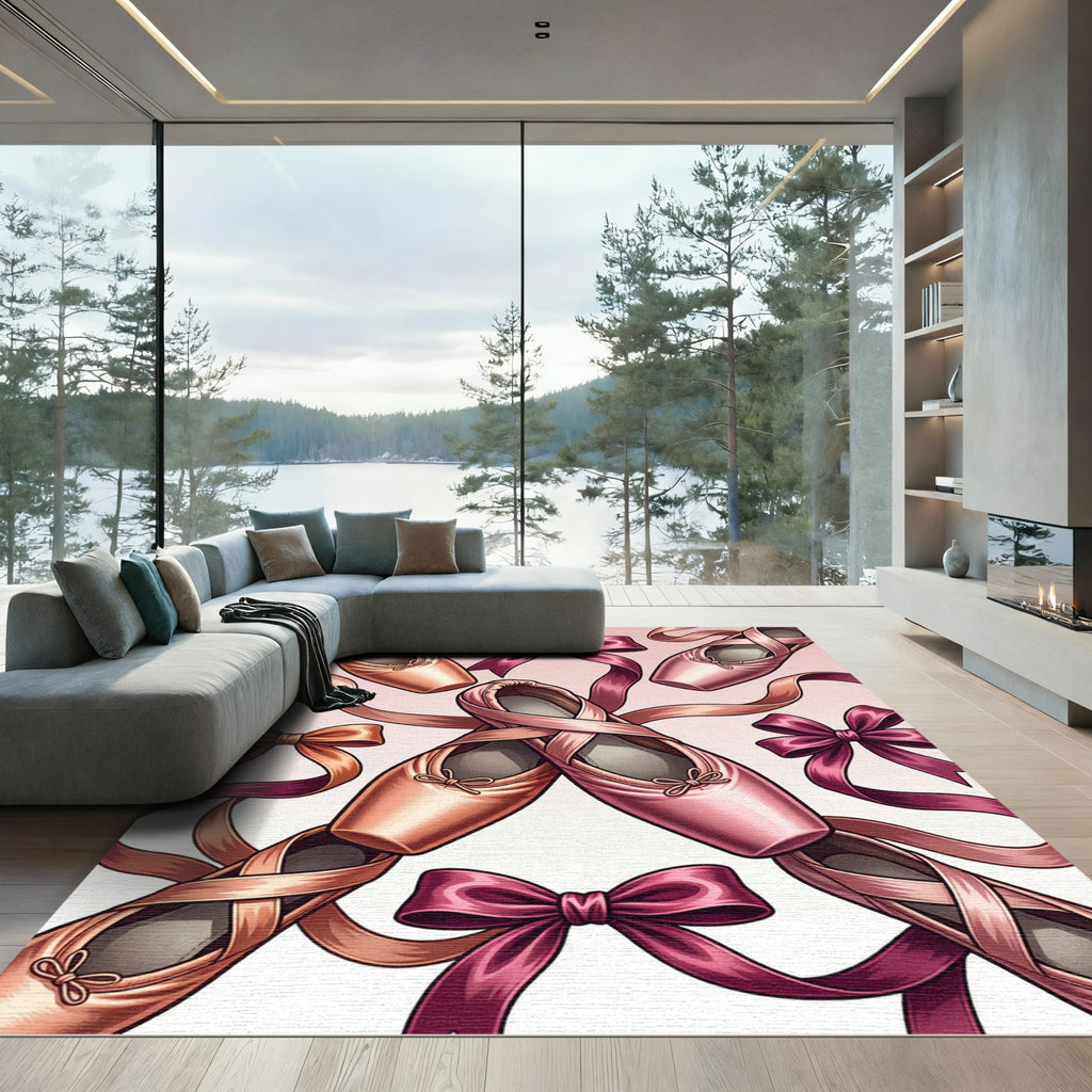 Pink Ballet Slippers Bows Ribbon Rug