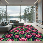 Deep Pink Tulip Garden Bouquet Rug
