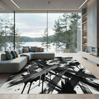 Dynamic Black Paint Drip Brushstrokes Rug