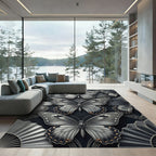 Art Deco Silver Butterfly Fan Arrangement Rug
