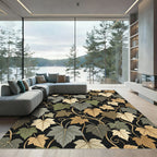 Elegant Botanical Ivy Vine Black Rug
