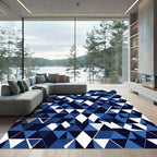 Deep Blue White Geometric Triangles Rug