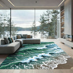 Dynamic Emerald Ocean Wave Swells Rug
