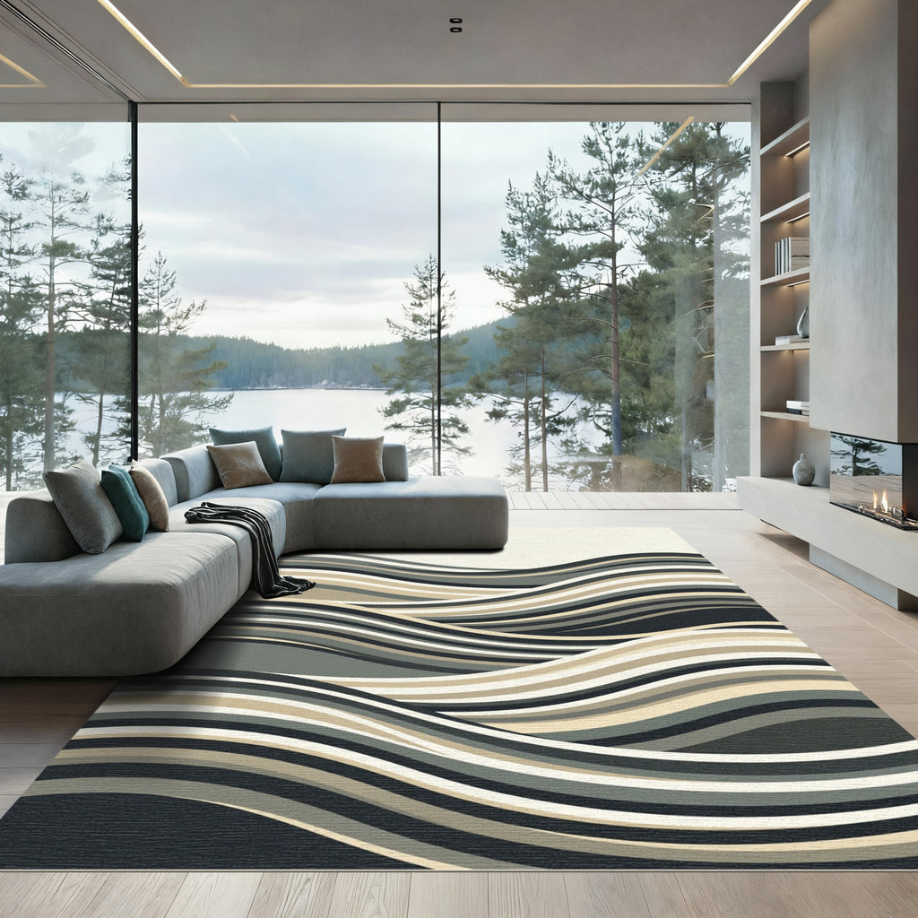 Neutral Tone Wavy Stripe Abstract Rug