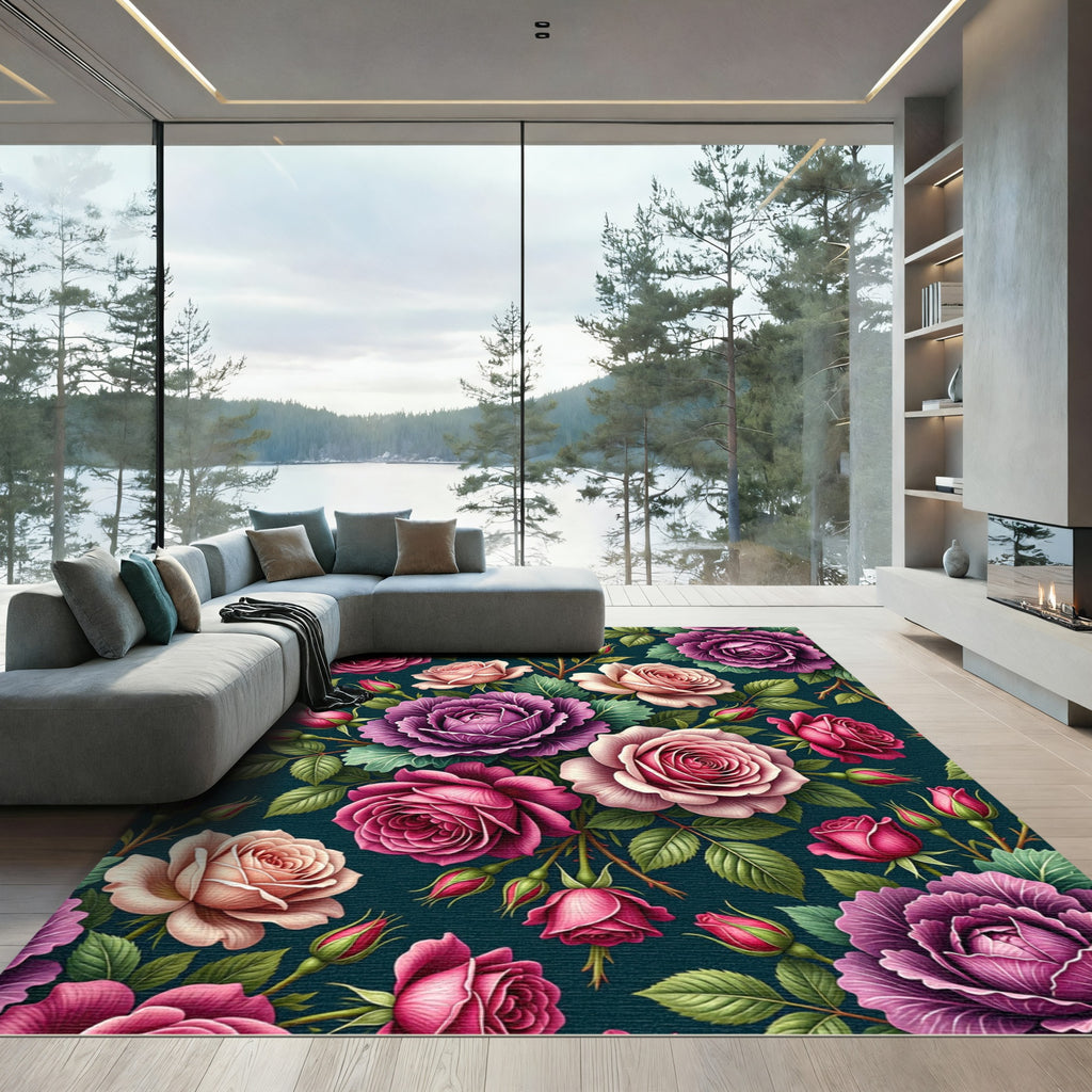 Lush Romantic Rose Garden Bouquet Rug