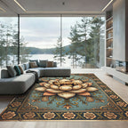 Vintage Camel Lotus Flower Tapestry Rug