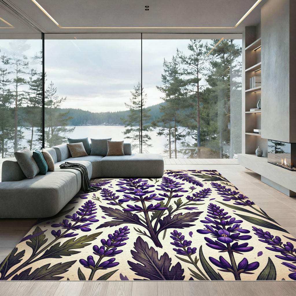 Vintage Royal Purple Lavender Botanical Rug
