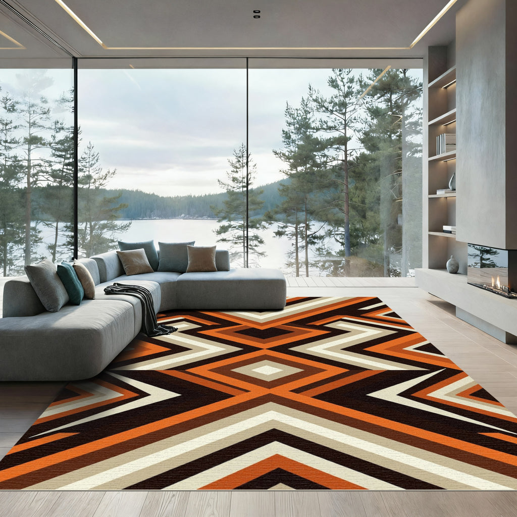 Bold Orange Geometric Zigzag Stripe Rug