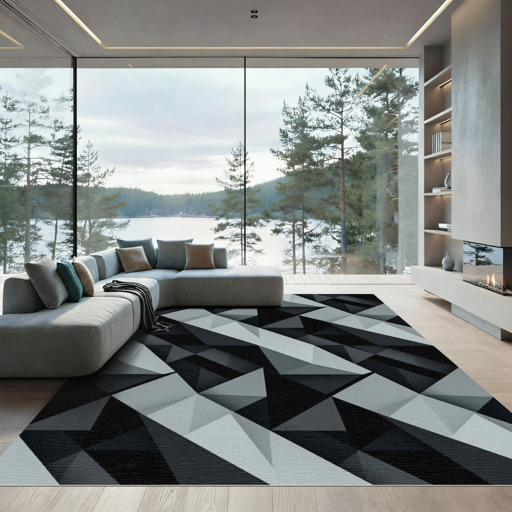 Monochromatic Geometric Facet Illusion Rug