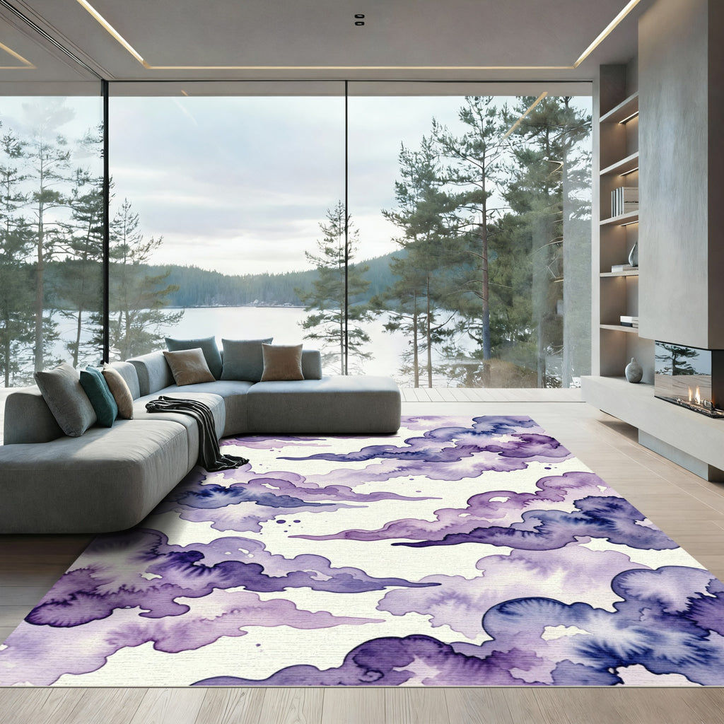 Ethereal Purple Watercolor Cloudscape Rug