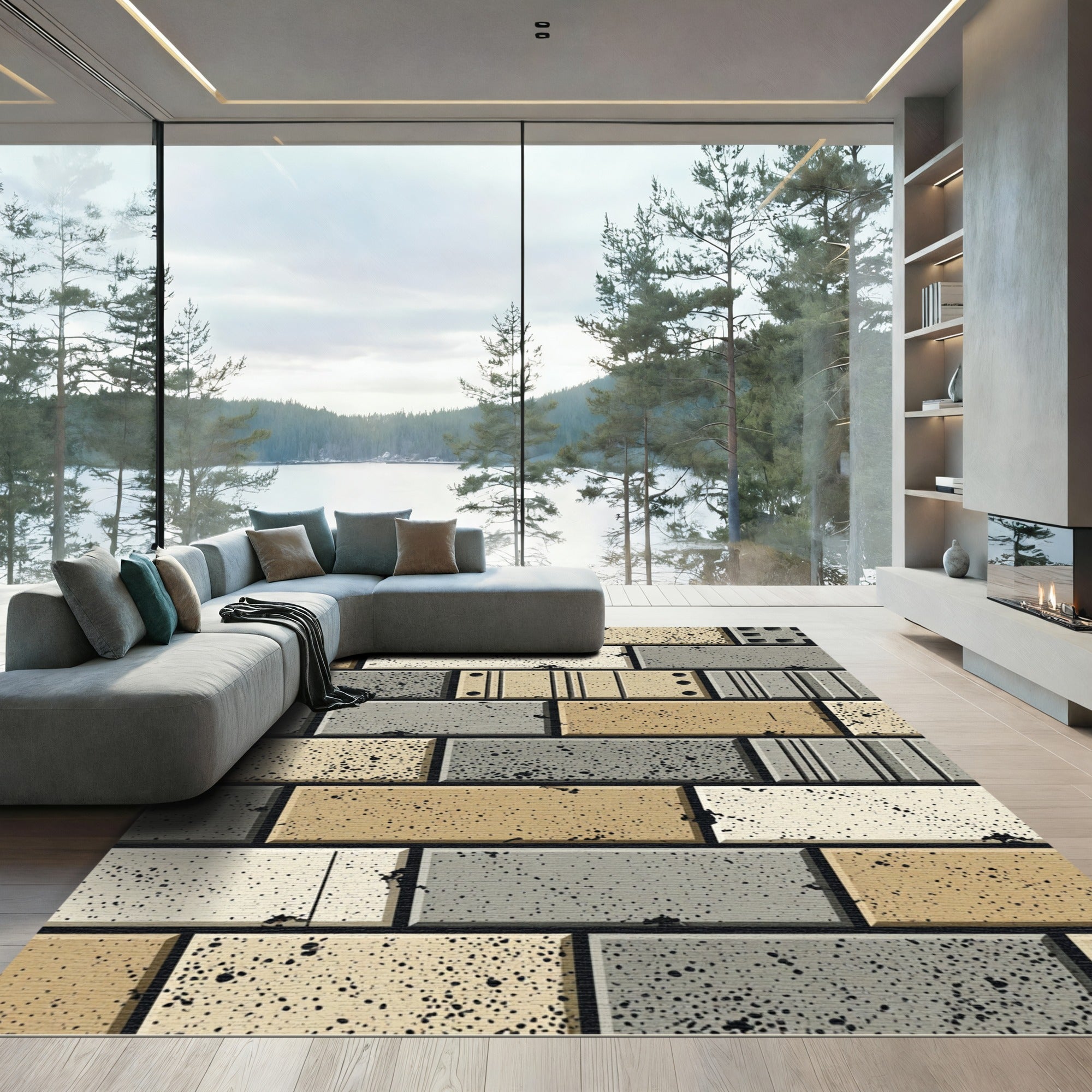 Textured Brick Neutral Tones Arrangement Rug