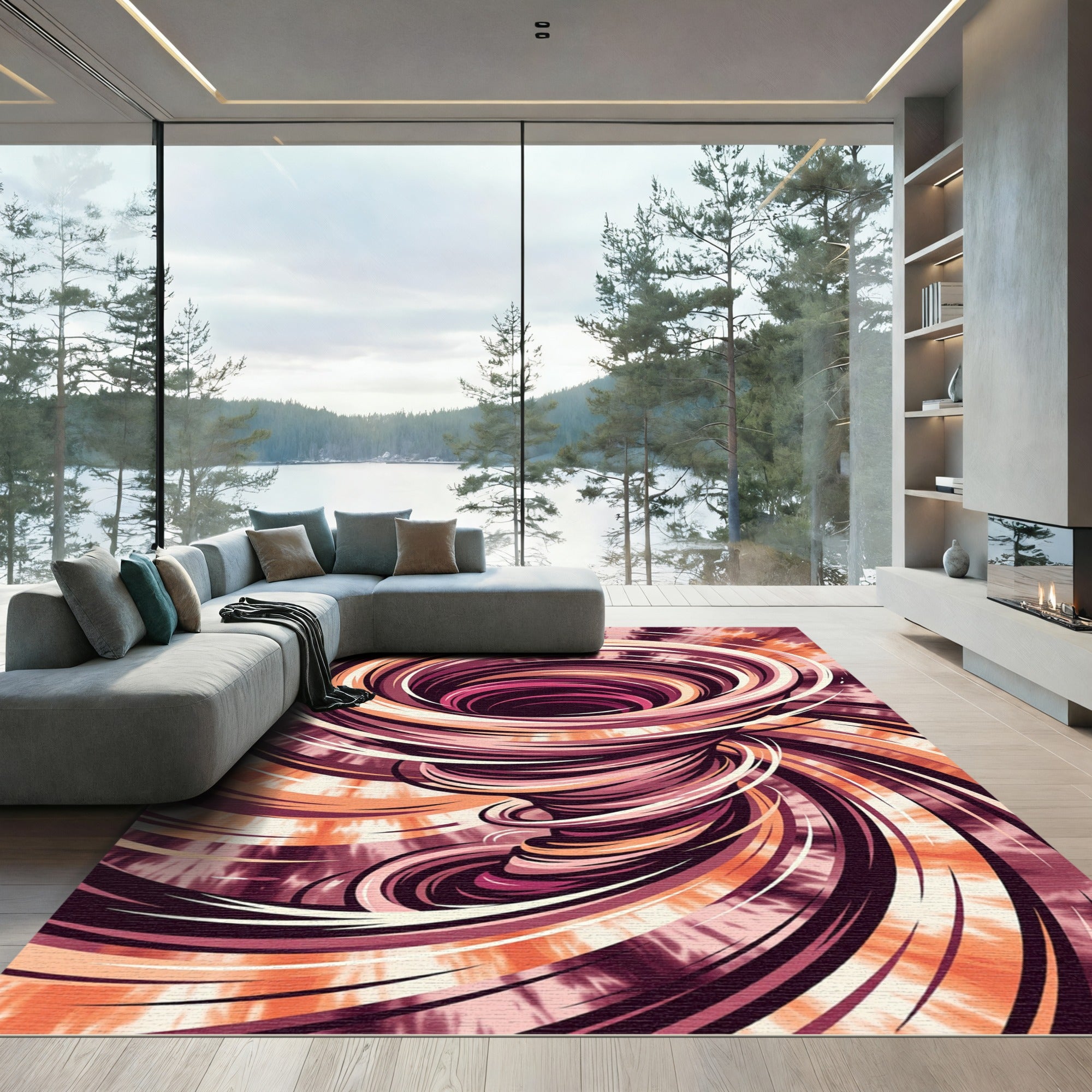Crimson Swirl Tie Dye Vortex Rug