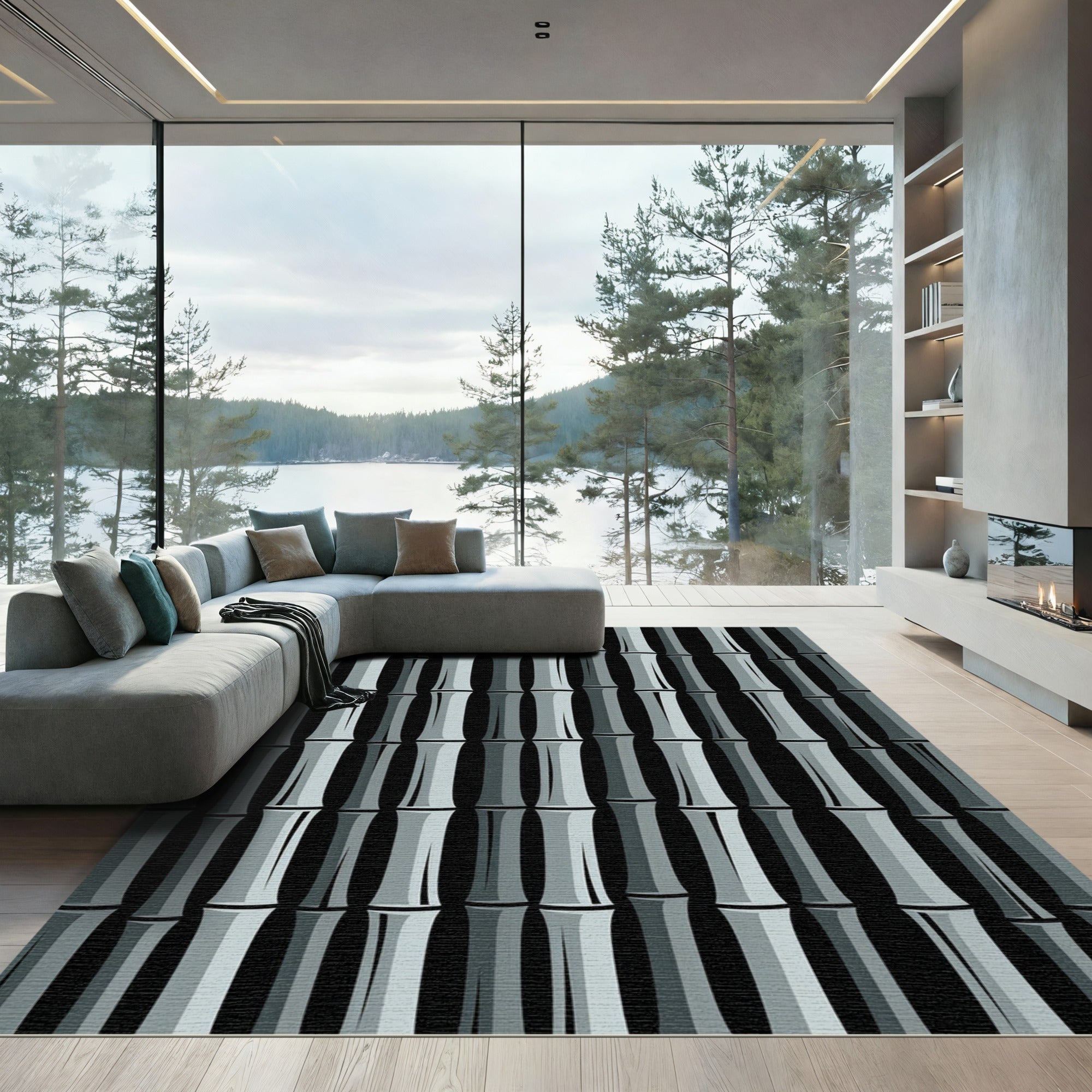 Gray Bamboo Stalks Vertical Stacked Rug