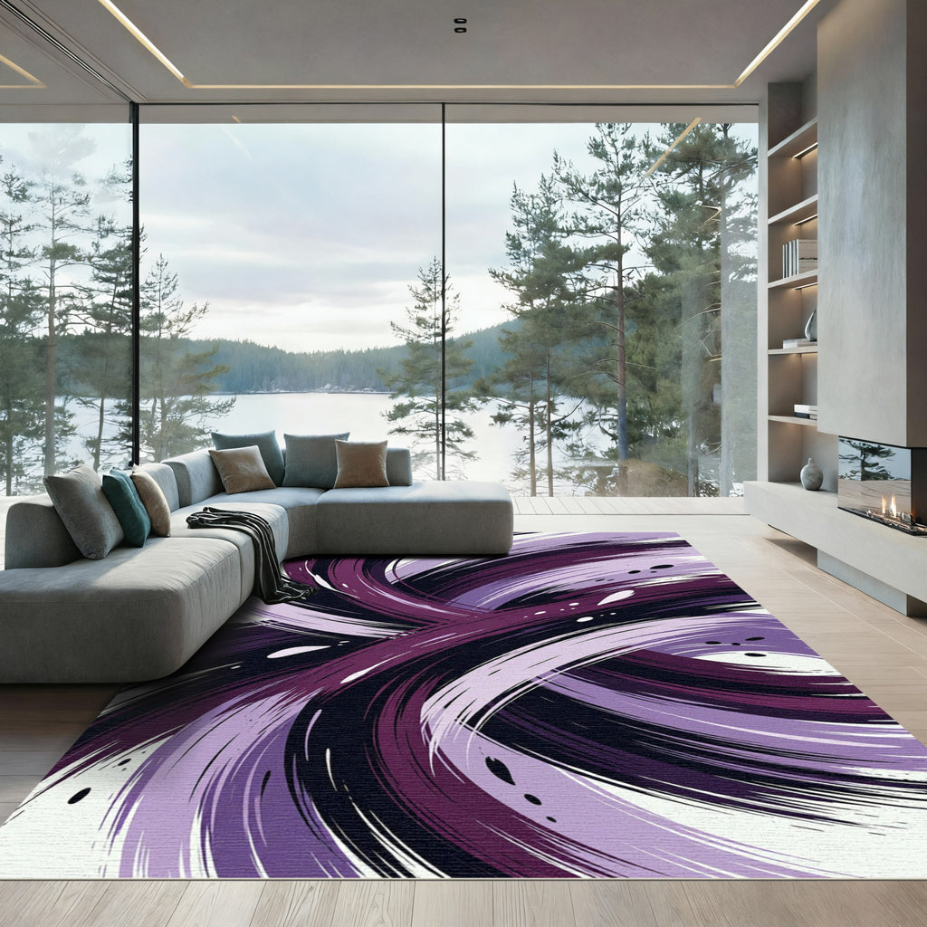Abstract Plum and Violet Swirling Curves Rug