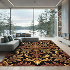 Ornate Gold Crimson Damask Rug