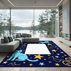 Blue Cats And Yellow Stars Border Rug