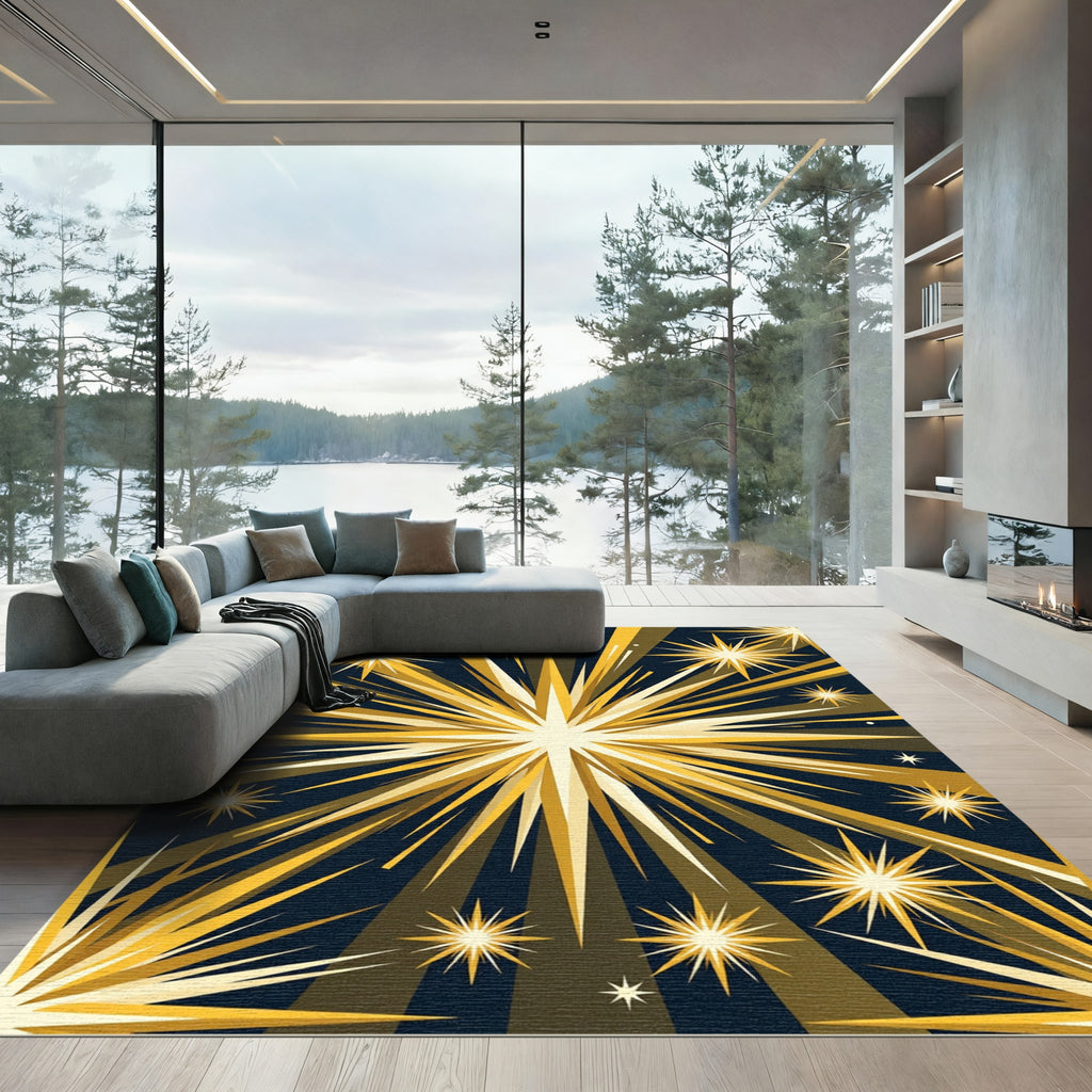 Golden Starburst Radiance Midnight Rug