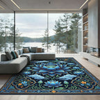 Deep Blue Lotus Blossom Garden Rug