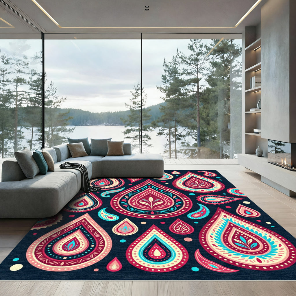 Vibrant Magenta Paisley Teardrop Arrangement Rug