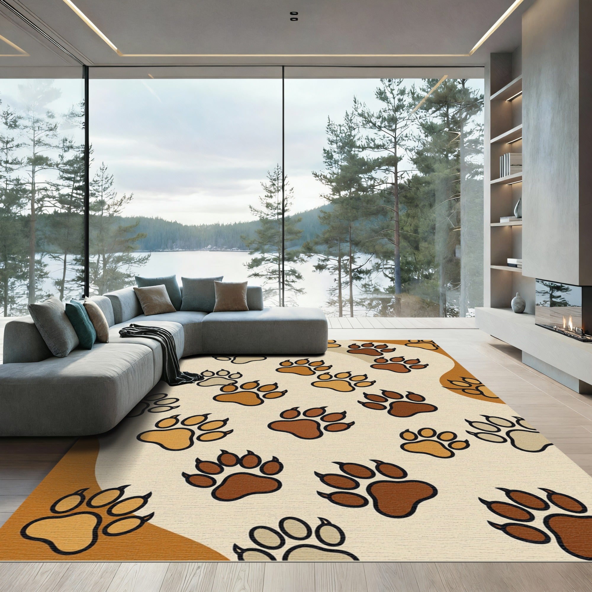 Earth Tone Animal Paw Tracks Rug