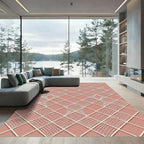 Blush Pink Geometric Lattice Textured Grid Rug
