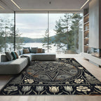 Monochromatic Floral Star Geometric Medallion Rug