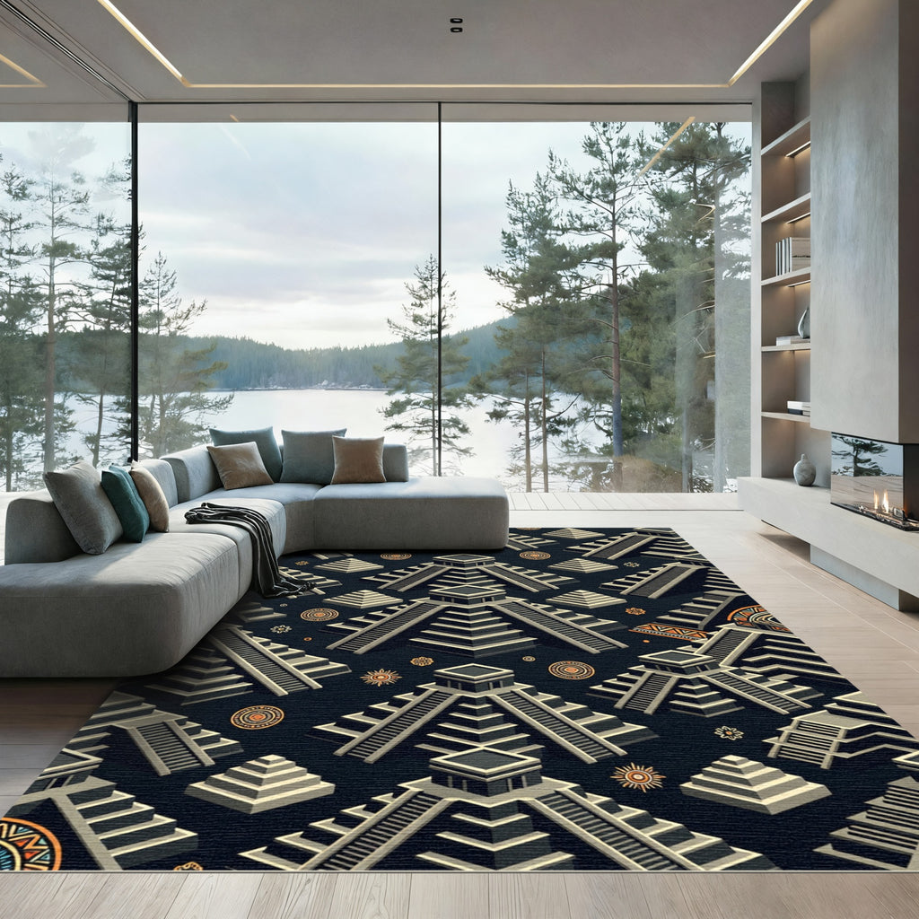 Isometric Aztec Pyramid Charcoal Geometric Rug