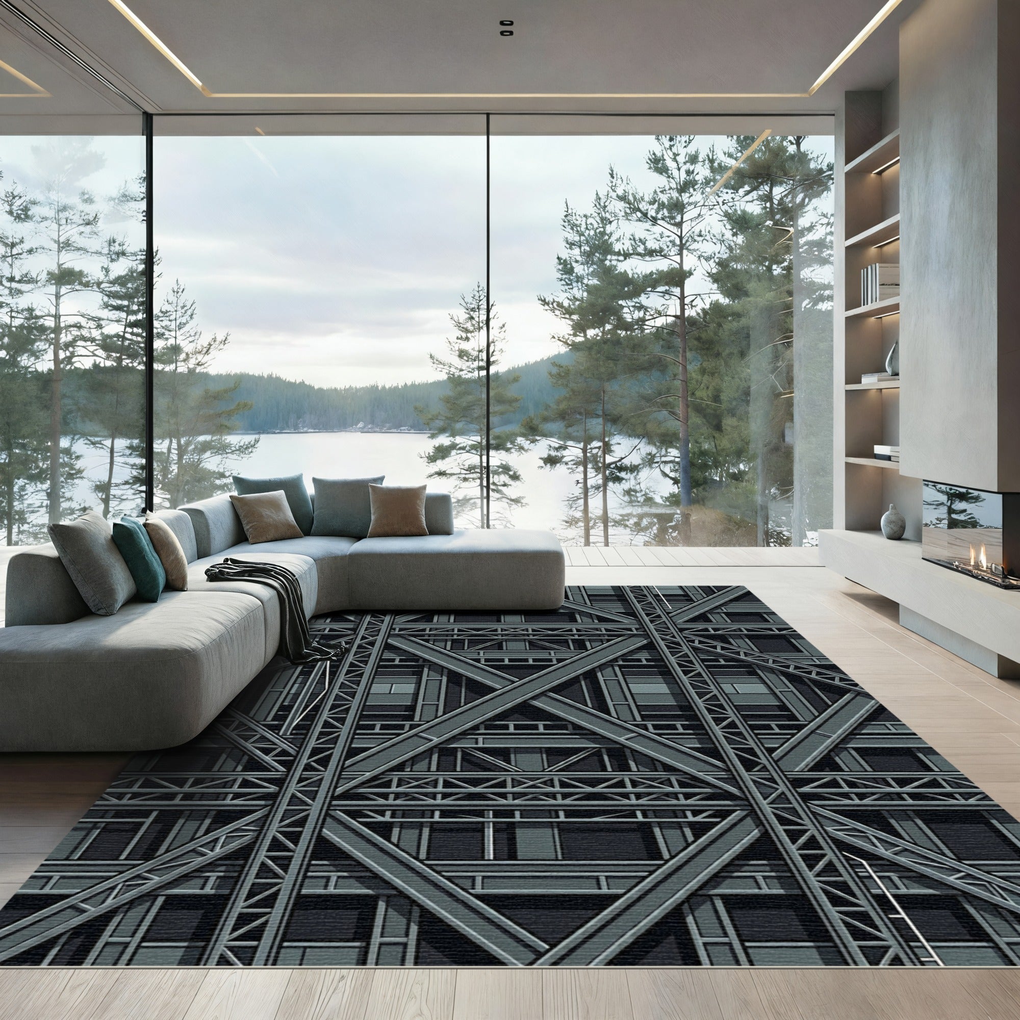 Industrial Steel Truss Grid Rug
