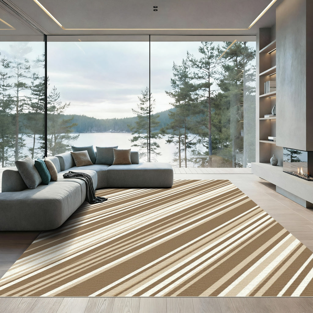 Beige and Brown Diagonal Stripe Rug