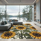 Golden Sunflower Meadow Botanical Illustration Rug