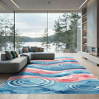 Watercolor Blue and Pink Ripple Wave Rug