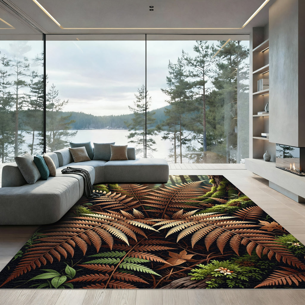 Woodland Bronze Fern Abstract Foliage Rug