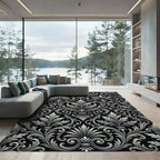 Elegant Silver Acanthus Damask Scroll Rug