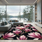 Elegant Pink Magnolia Botanical Blossoms Rug