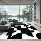 Black White Geometric Abstract Squares and Curves Rug