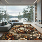 Golden Brown Floral Garland Rug