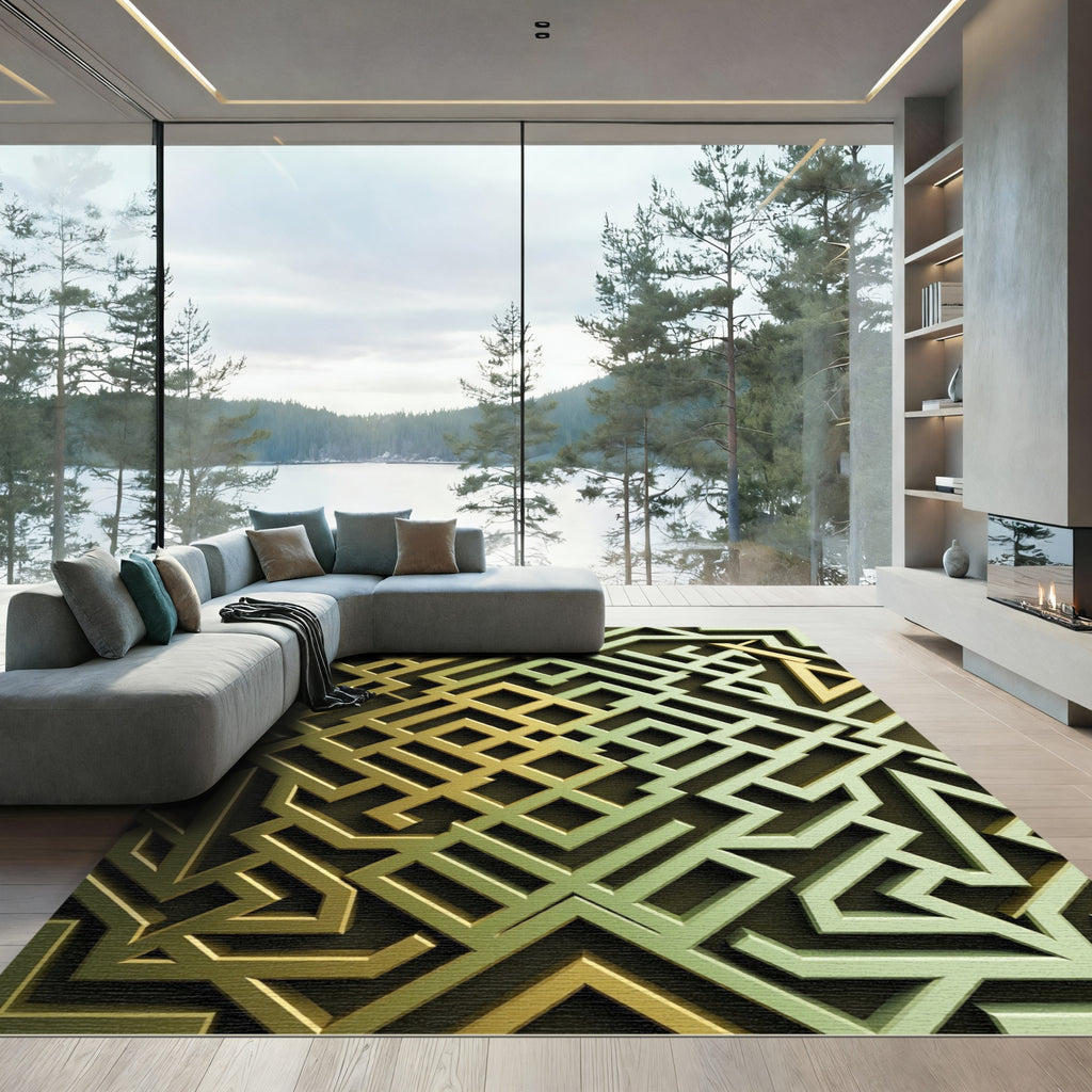 Golden Geometric Interlocking Abstract Lines Rug