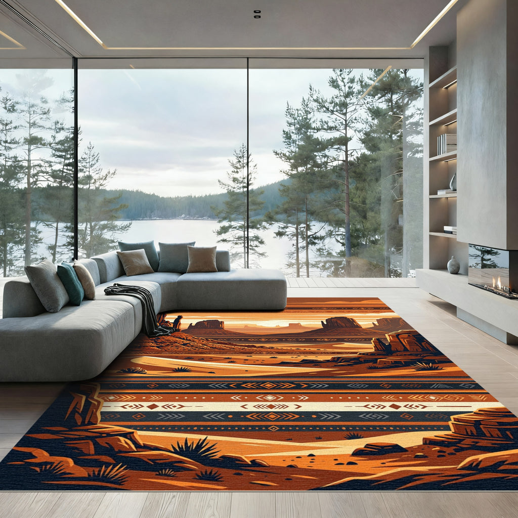 Sunset Desert Mesa Geometric Striped Area Rug