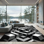 Monochrome Geometric Isometric Cube Art Rug