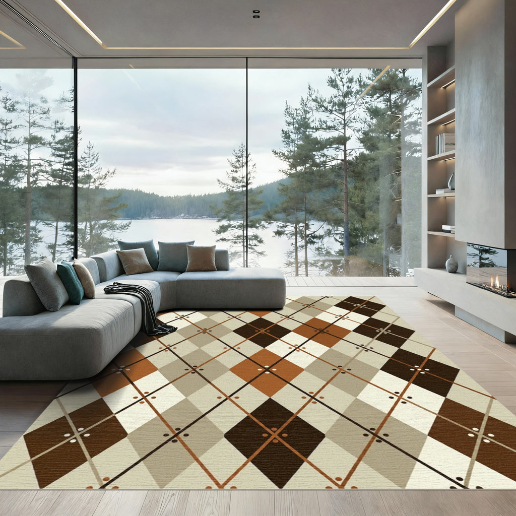 Earthy Argyle Geometric Diamond Brown Rug