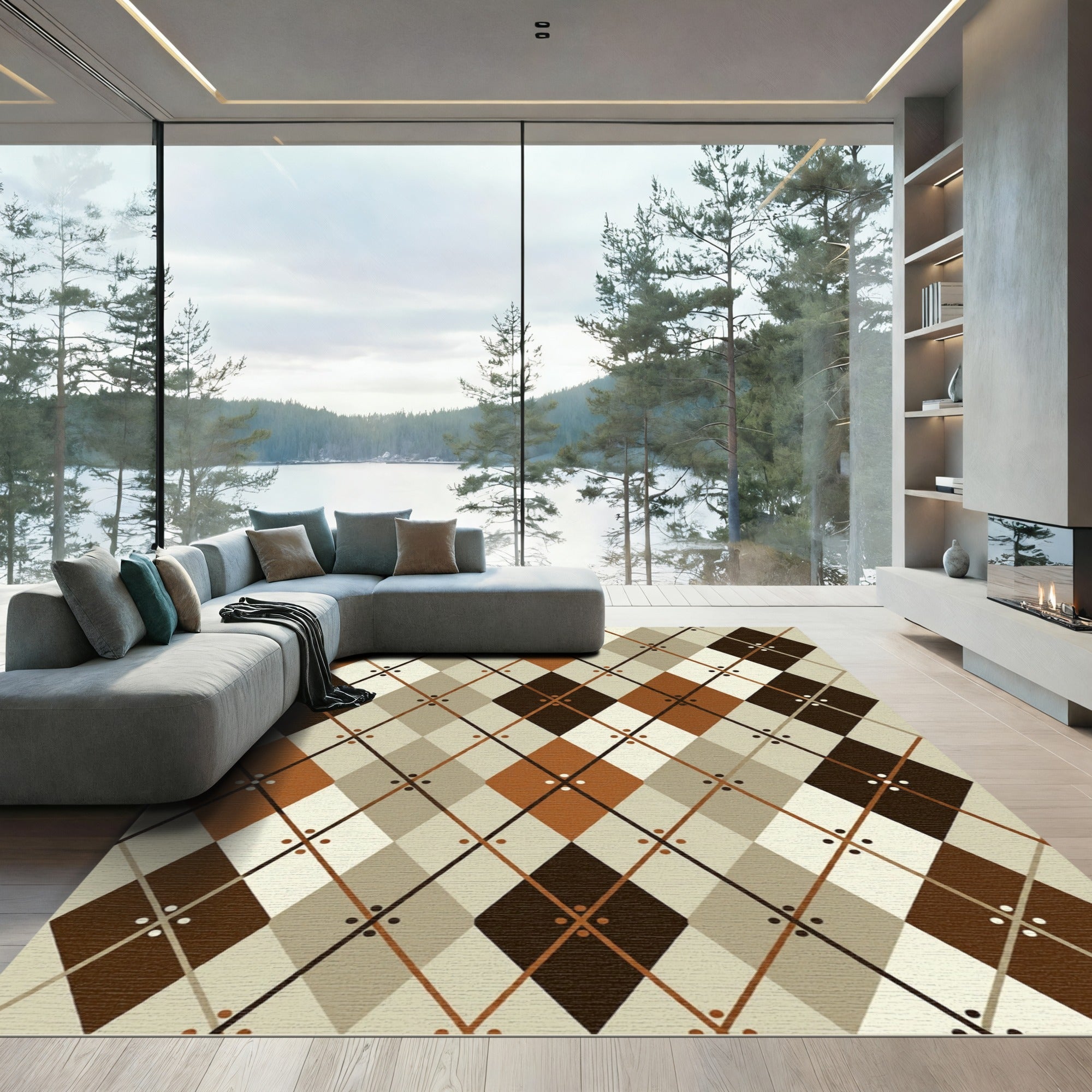 Earthy Argyle Geometric Diamond Brown Rug