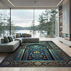 Ornate Teal Gold Floral Arch Tapestry Rug