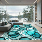 Teal Abstract Alcohol Ink Swirl Rug